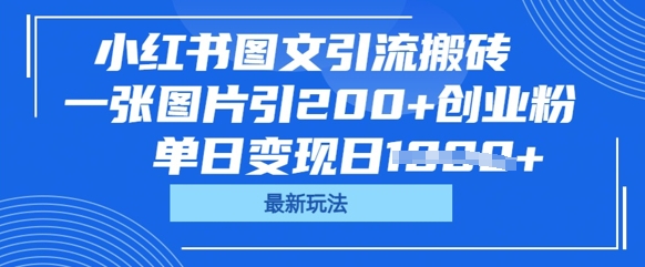 小红书图文引流搬砖,一张图片引200+创业粉,单日变现日数张-老叔网创
