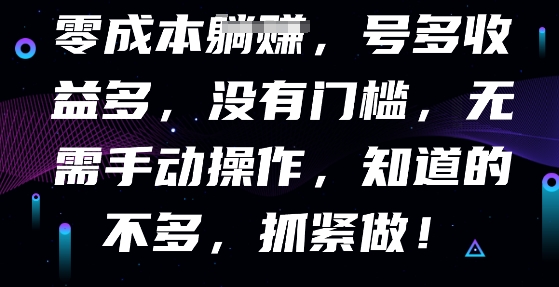 零成本全自动，号多收益多，没有门槛，无需手动-老叔网创