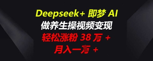 Deepseek+即梦AI，做养生操视频变现，轻松涨粉38W+，月入一W+-老叔网创