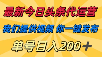 最新今日头条代运营，我们提供视频，你一键发布，单号日入200+【揭秘】-老叔网创