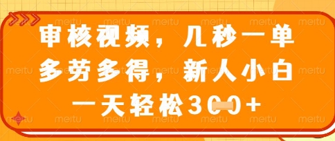 最新审核视频，几秒一单，多劳多得，新人小白一天轻松3张【揭秘】-老叔网创