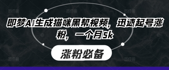 即梦AI生成猫咪黑帮视频，迅速起号涨粉，一个月5k-老叔网创