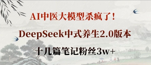AI中医大模型杀疯了！DeepSeek中式养生2.0版本，十几篇笔记粉丝3w+-老叔网创