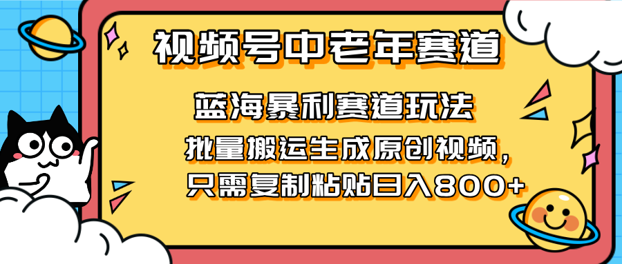 （14314期）2025视频号中老年短视频蓝海暴利风口！复制粘贴搬运视频单日赚800+，无...-老叔网创