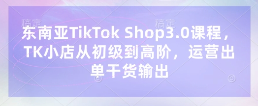 东南亚TikTok Shop3.0课程，TK小店​从初级到高阶，运营出单干货输出-老叔网创