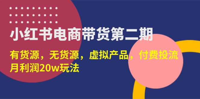 （14186期）小红书电商带货第二期，有货源，无货源，虚拟产品，付费投流，月利润20w-老叔网创