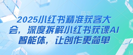 2025小红书精准获客大会,深度拆解小红书获课AI智能体,让创作更简单-老叔网创