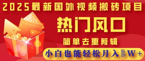 2025最新视频搬砖项目，热门风口，简单去重剪辑，小白也能轻松月入过W-老叔网创
