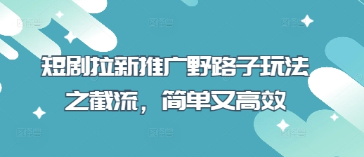 短剧拉新推广野路子玩法之截流,简单又高效-老叔网创