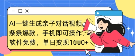 AI一键生成亲子对话视频,条条爆款,一部手机即可操作,单日变现数张-老叔网创