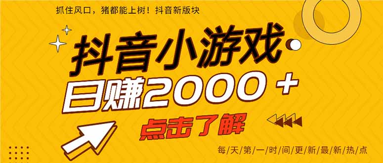 (14319期)抖音小游戏,最新风口项目,亲测单游戏2000+感兴趣点击了解。-老叔网创